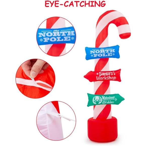 8FT Christmas Inflatable with Lights, Outdoor Inflatable Christmas Candy Canes - Picture 6 of 7